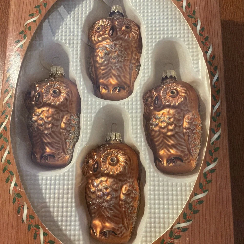 Vtg Christmas‎ By Krebs Glass Blown Owl Ornaments 3.5